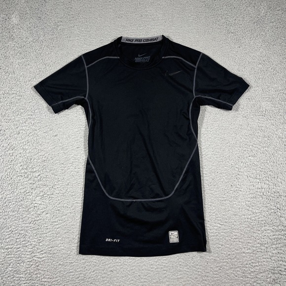 Nike Pro Combat Shirt Mens Sz S Black Short Sleeve Performance Dri-Fit Fitted - Picture 1 of 9